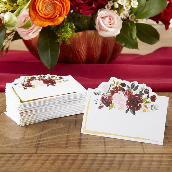 Kate Aspen Burgundy Blush Floral Tent Place Card (Set Of 50)