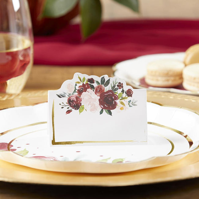 kate aspen Burgundy Blush Floral Tent Place Card (Set of 50)