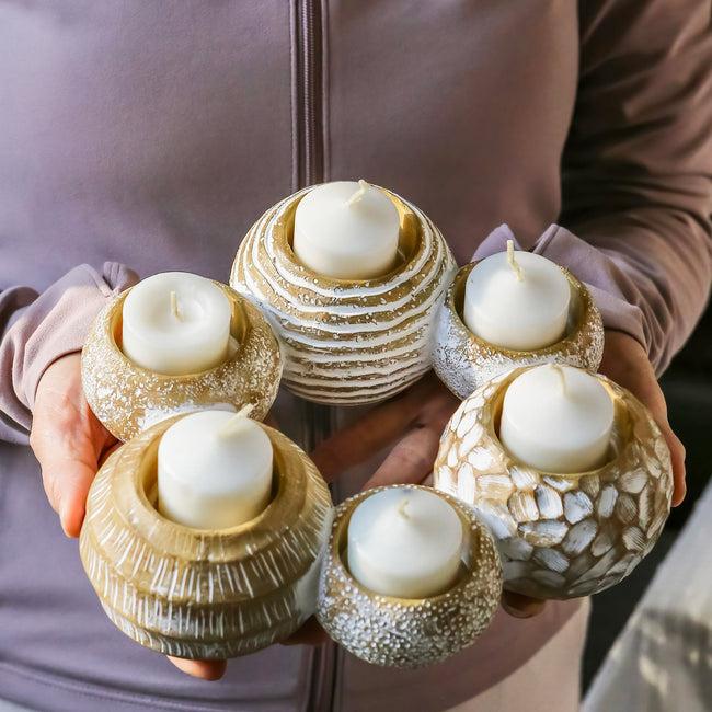 Kate Aspen Candle Holder Centerpiece (2-in-1) 6 Gold Ball Set