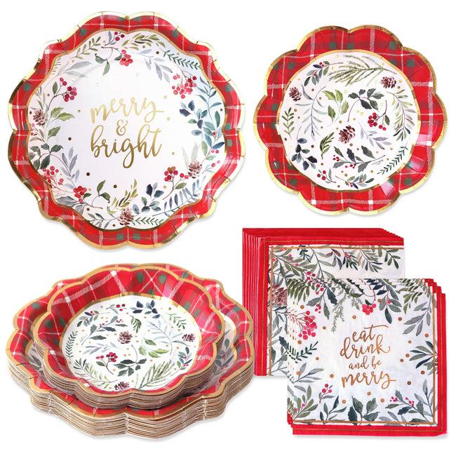 kate aspen Christmas Tableware Set - 7” Plate (set of 16) 9” Plate (set of 16) and Napkin (set of 30)