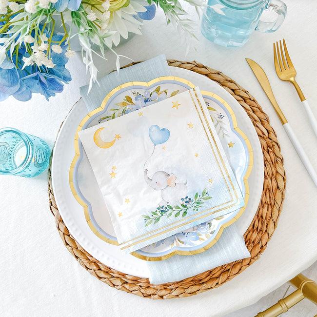 Kate Aspen Elephant Baby Shower 2 Ply Paper Napkins - Blue (Set Of 30)
