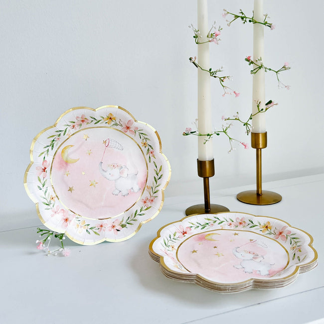 Kate Aspen Elephant Baby Shower 7 In. Premium Paper Plates - Pink (Set Of 16)