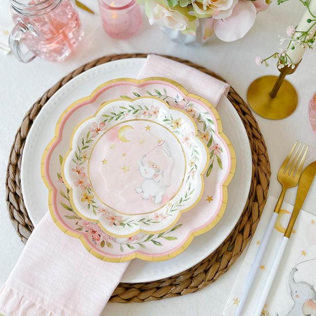 kate aspen Elephant Baby Shower 7 in. Premium Paper Plates - Pink (Set of 16)