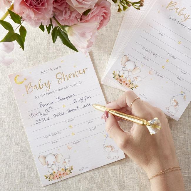 Kate Aspen Elephant Baby Shower Invitation & Thank You Card Bundle - Pink (Set Of 25)