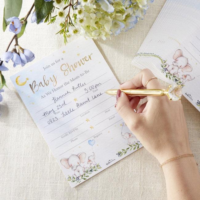 Kate Aspen Elephant Baby Shower Invitation & Thank You Card Bundle - Blue (Set Of 25)
