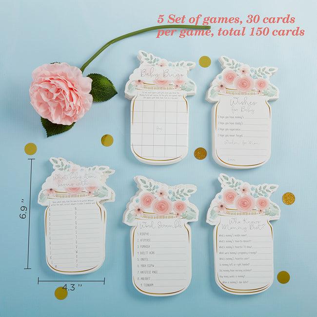 Kate Aspen Floral Mason Jar Baby Shower 5-Pack Game Card Set (30 Sheets Each)