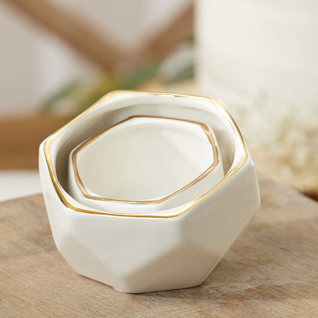 Kate Aspen Geometric Ceramic Planter - Small & Medium (Set Of 2)