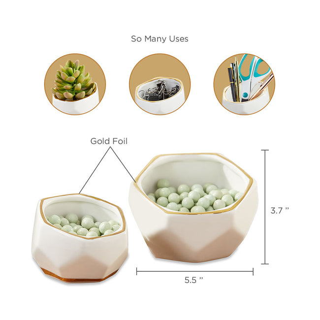 Kate Aspen Geometric Ceramic Planter - Small & Medium (Set Of 2)