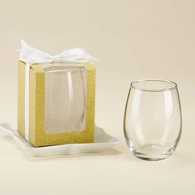 Kate Aspen Gold 9 Oz. Glassware Gift Box With Ribbon (Set Of 12)