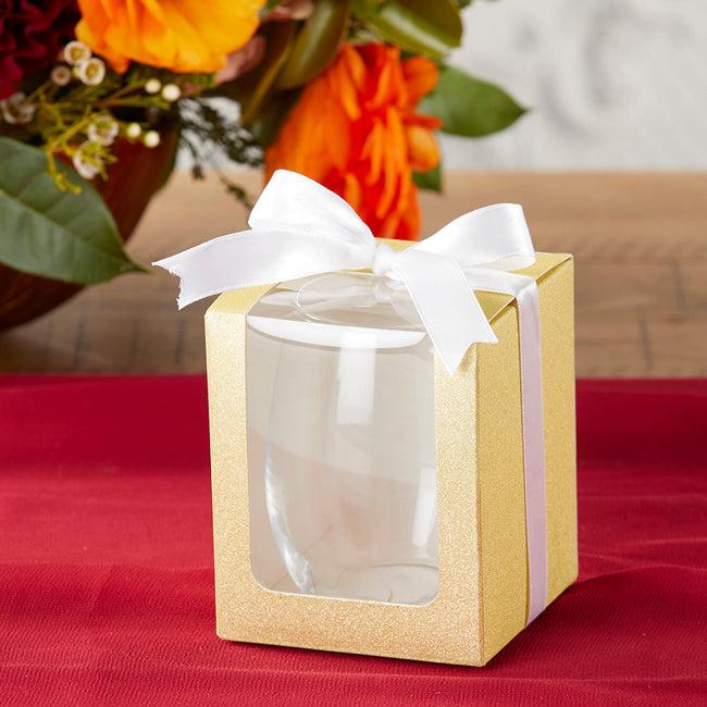 kate aspen Gold 9 oz. Glassware Gift Box with Ribbon (Set of 12)