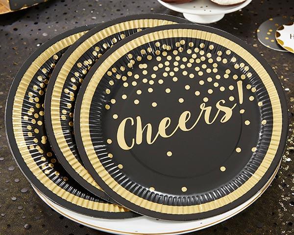 Kate Aspen Gold Foil Cheers 9 In. Premium Paper Plates - Party Time (Set Of 8)
