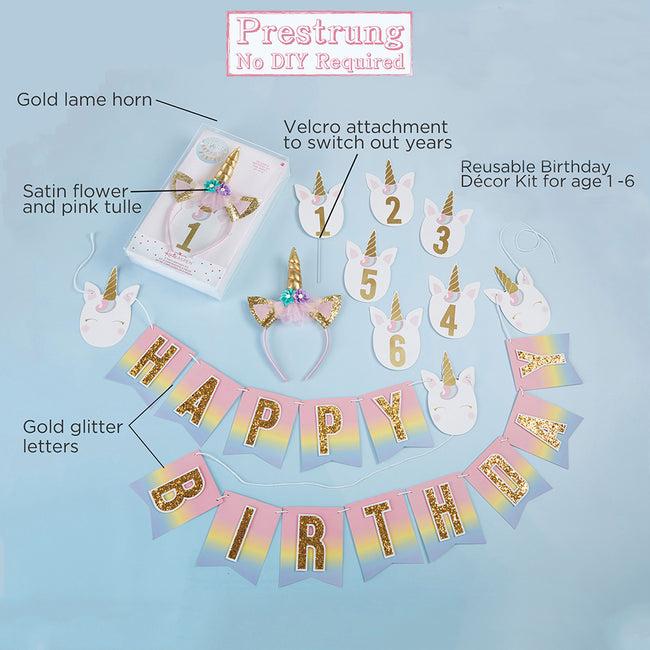 Kate Aspen Gold Glitter Unicorn Happy Birthday Décor Kit