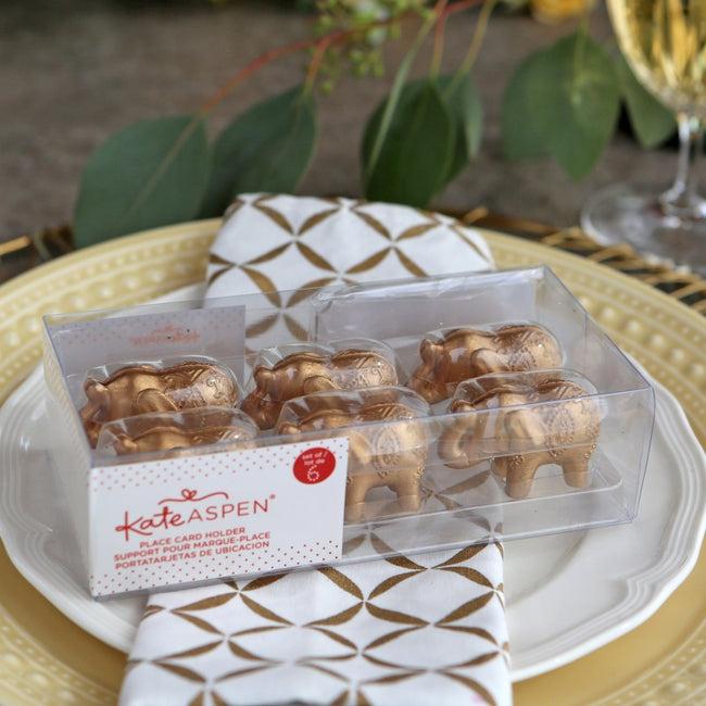 Kate Aspen Gold Lucky Elephant Place Card Holder (Set Of 6)