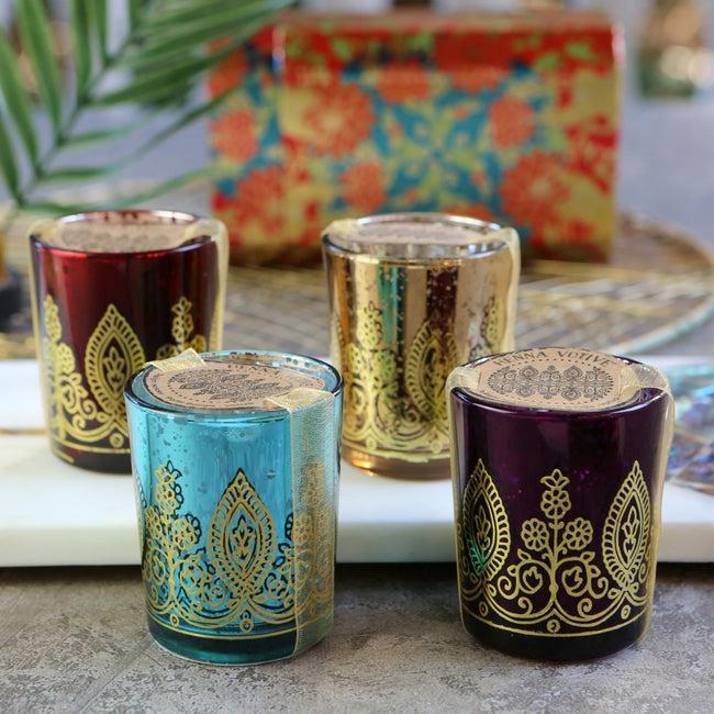 kate aspen Indian Jewel Henna Votives - Assorted (Set of 4)