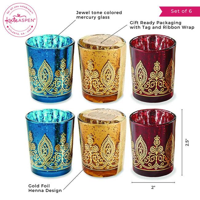 Kate Aspen Indian Jewel Henna Votives - Assorted (Set Of 6)