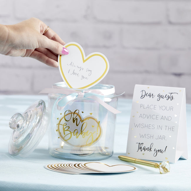 Kate Aspen Iridescent Baby Shower Wish Jar With Heart Shaped Cards
