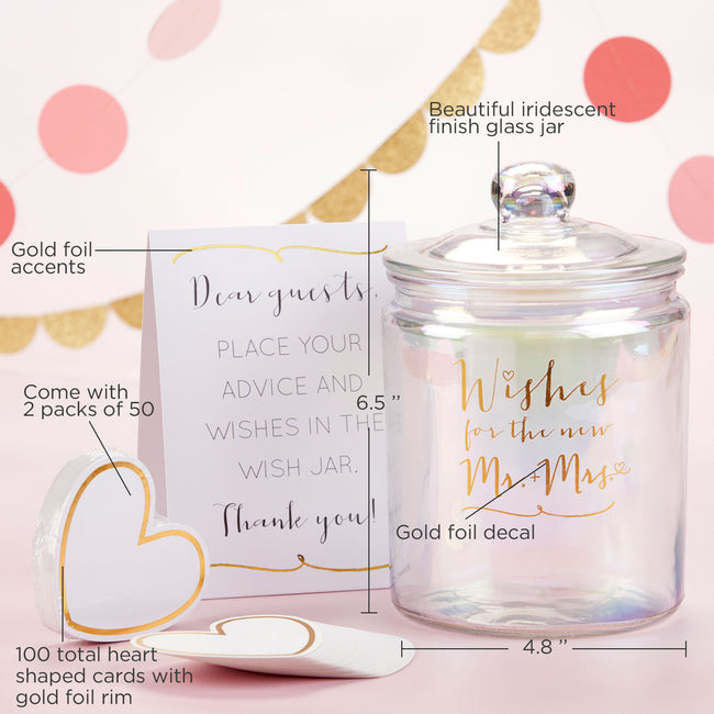 Kate Aspen Iridescent Wedding Wish Jar With Heart Shaped Cards
