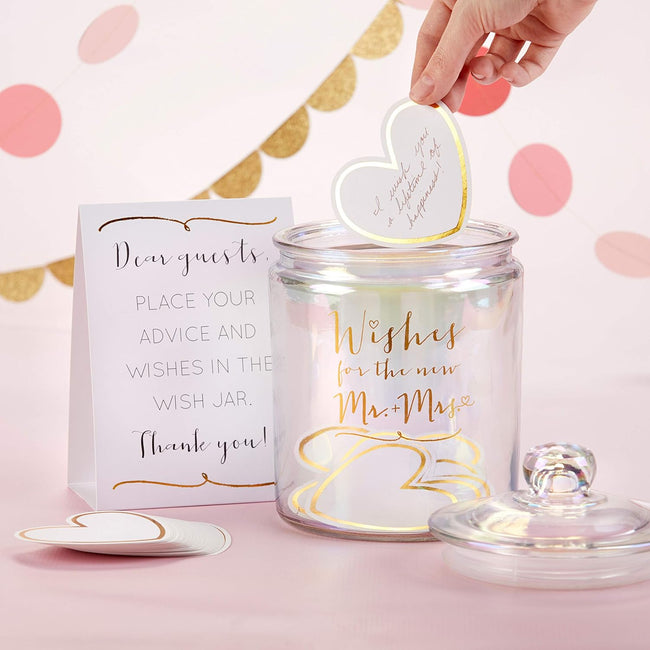 kate aspen Iridescent Wedding Wish Jar with Heart Shaped Cards