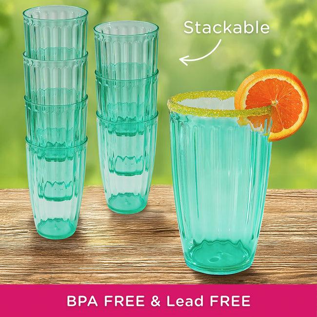 Kate Aspen 21 Oz Ribbed Teal Acrylic Cups Set Of 8
