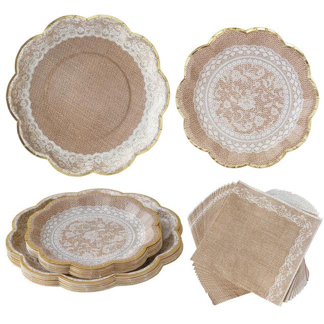 kate aspen Burlap and Lace 62 pcs Tableware Set