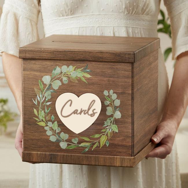kate aspen Rustic Brown Wood Card Box