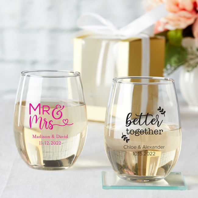 kate aspen Stemless Custom Wine Glasses 9 oz