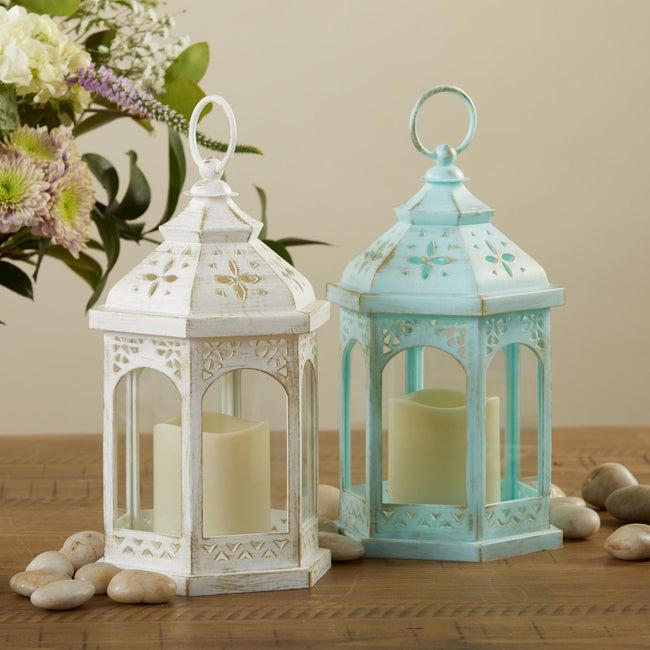 Kate Aspen LED Blue Hexagon Distressed Lantern (Set Of 2)