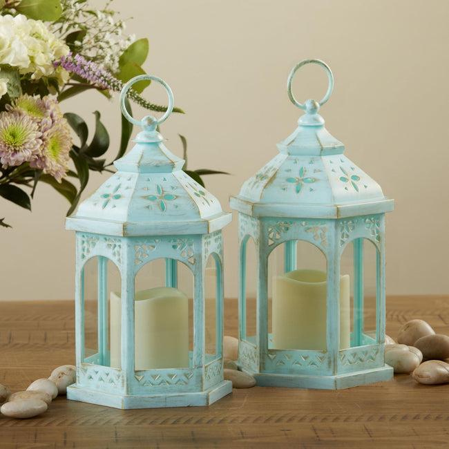 kate aspen LED Blue Hexagon Distressed Lantern (Set of 2)
