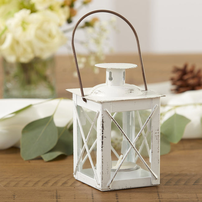 Kate Aspen Luminous Distressed White Mini-Lantern Tea Light Holder