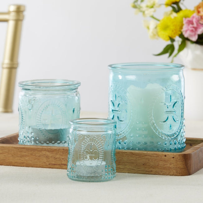 kate aspen Nesting Vintage Blue Glass Tea Light Holder (Set of 3)