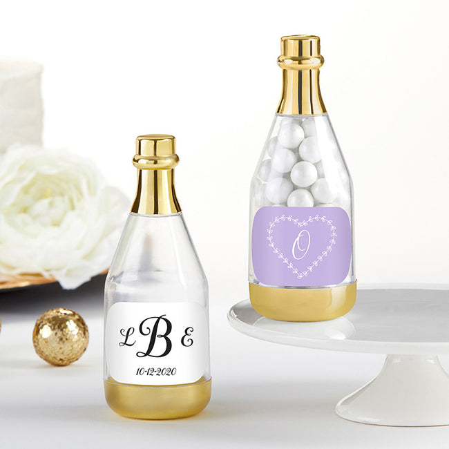 kate aspen Personalized Gold Metallic Champagne Bottle Favor Container - Monogram (Set of 12)