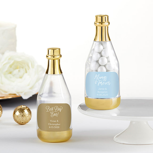 kate aspen Personalized Gold Metallic Champagne Bottle Favor Container - Wedding (Set of 12)