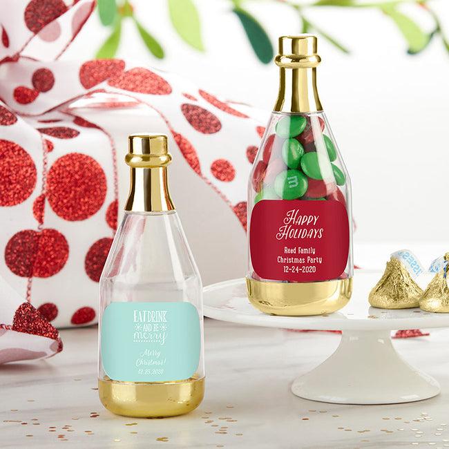 kate aspen Personalized Gold Metallic Champagne Bottle Favor Container - Holiday (Set of 12)