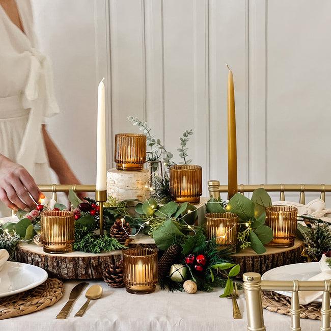 Kate Aspen Ribbed Amber Glass Votive Candle Holder (Set Of 6)