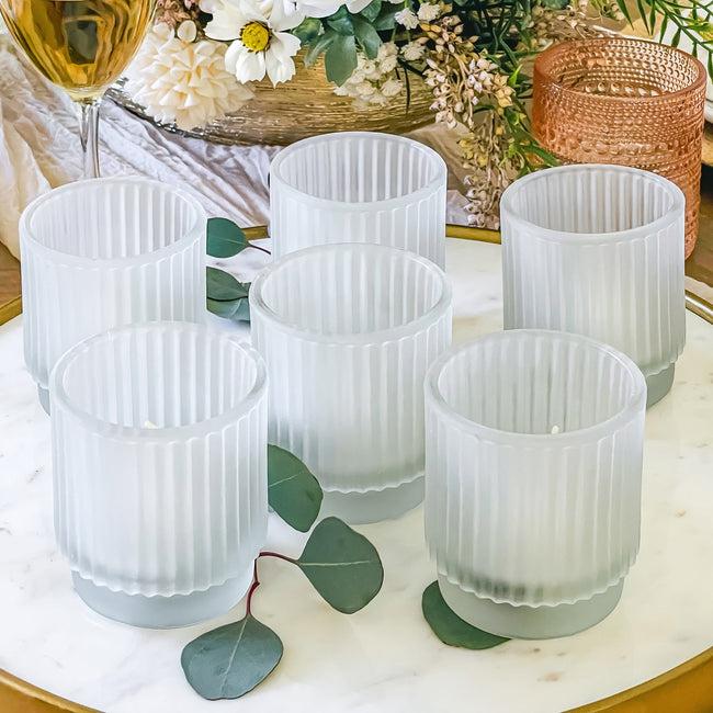 Kate Aspen Ribbed Frosted Glass Votive Candle Holder (Set Of 6)