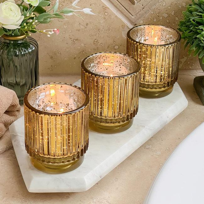 Kate Aspen Ribbed Gold Glass Votive Candle Holder (Set Of 6)