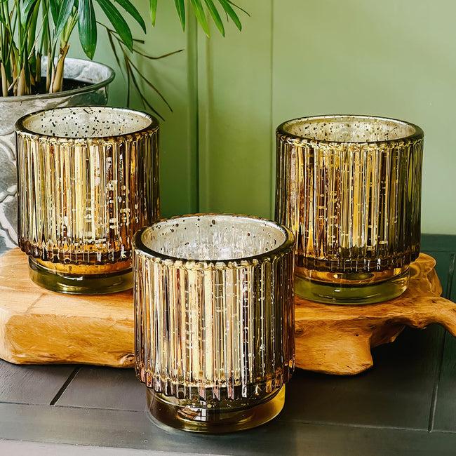 Kate Aspen Ribbed Gold Glass Votive Candle Holder (Set Of 6)