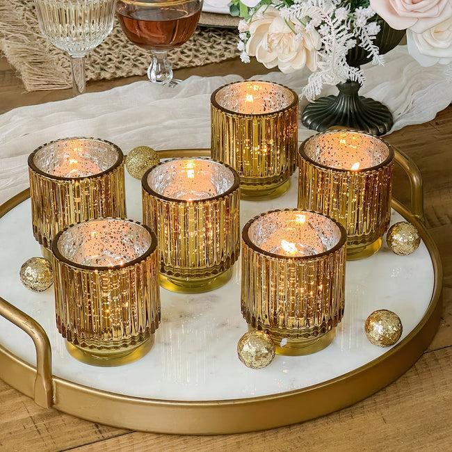 kate aspen Ribbed Gold Glass Votive Candle Holder (Set of 6)