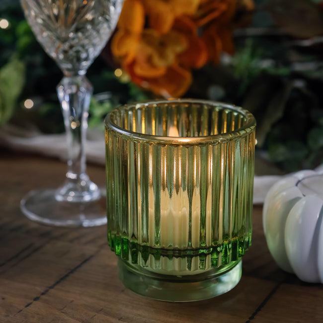 Kate Aspen Ribbed Green Glass Votive Candle Holder (Set Of 6)