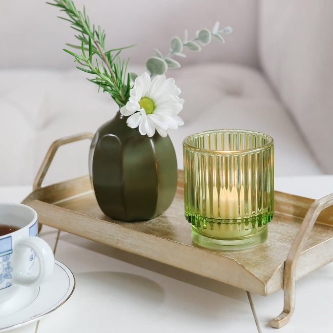 Kate Aspen Ribbed Green Glass Votive Candle Holder (Set Of 6)