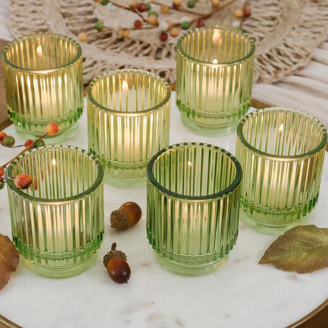 kate aspen Ribbed Green Glass Votive Candle Holder (Set of 6)