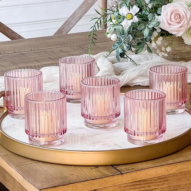 Kate Aspen Ribbed Pink Glass Votive Candle Holder (Set Of 6)