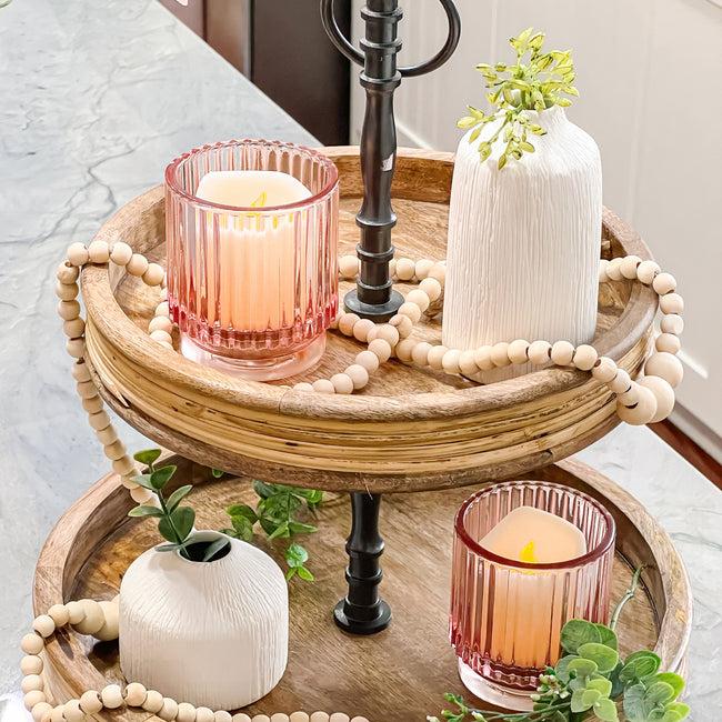 Kate Aspen Ribbed Pink Glass Votive Candle Holder (Set Of 6)