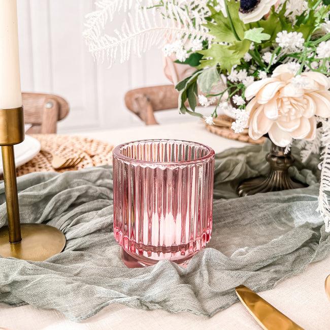 Kate Aspen Ribbed Pink Glass Votive Candle Holder (Set Of 6)
