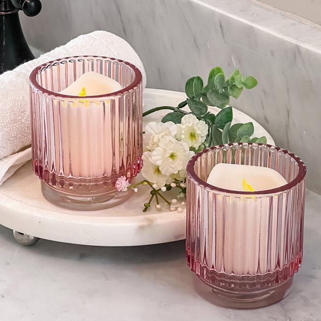 kate aspen Ribbed Pink Glass Votive Candle Holder (Set of 6)