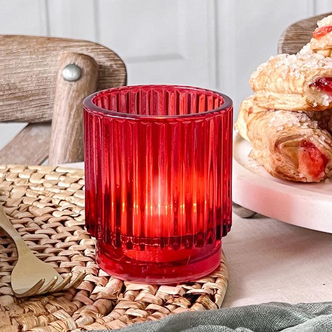 Kate Aspen Ribbed Red Glass Votive Candle Holder (Set Of 6)