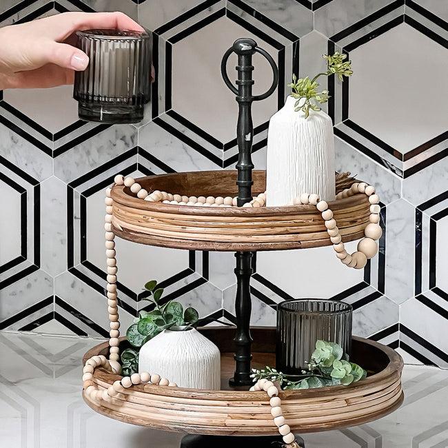 Kate Aspen Ribbed Smoke Gray Glass Votive Candle Holder (Set Of 6)