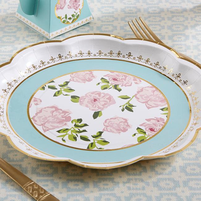 Kate Aspen Tea Time Whimsy 9 In. Premium Paper Plates - Blue (Set Of 16)