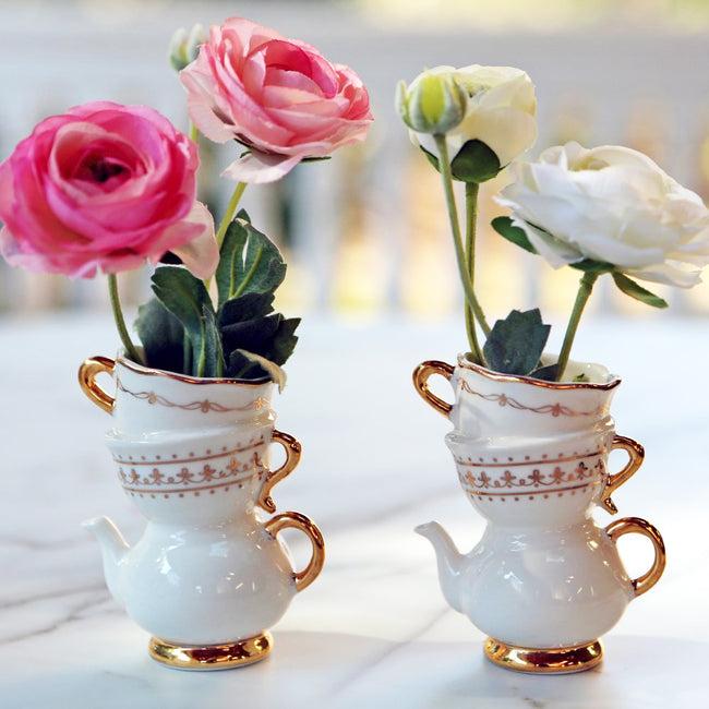 Kate Aspen Tea Time Whimsy Ceramic Bud Vase (Set Of 2)