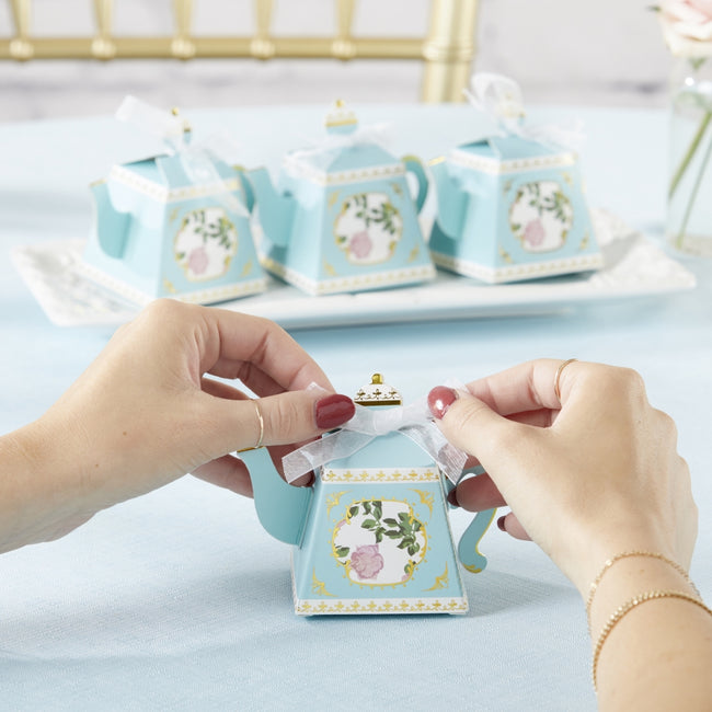 Kate Aspen Tea Time Whimsy Teapot Favor Box - Blue (Set Of 24)